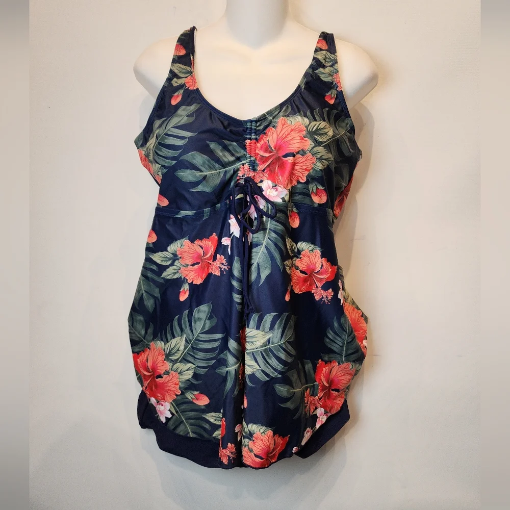 New Floral Tankini Swimdress Tropical Ruched‎ Full Coverage 989 Bathing Suit XL